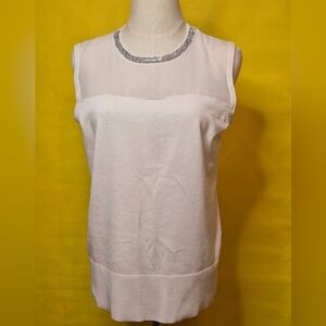 Source Unknown White Sleeveless Blouse with Silver Detail